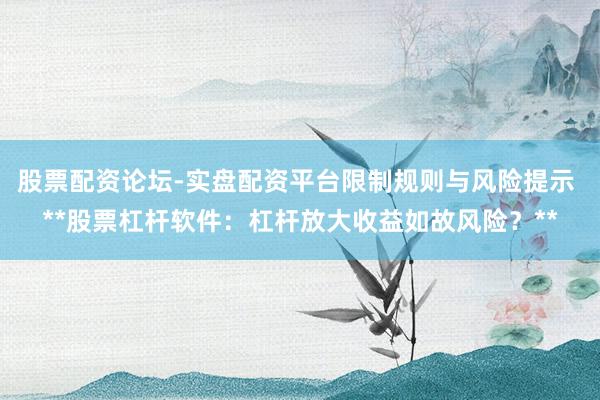 股票配资论坛-实盘配资平台限制规则与风险提示 **股票杠杆软件：杠杆放大收益如故风险？**